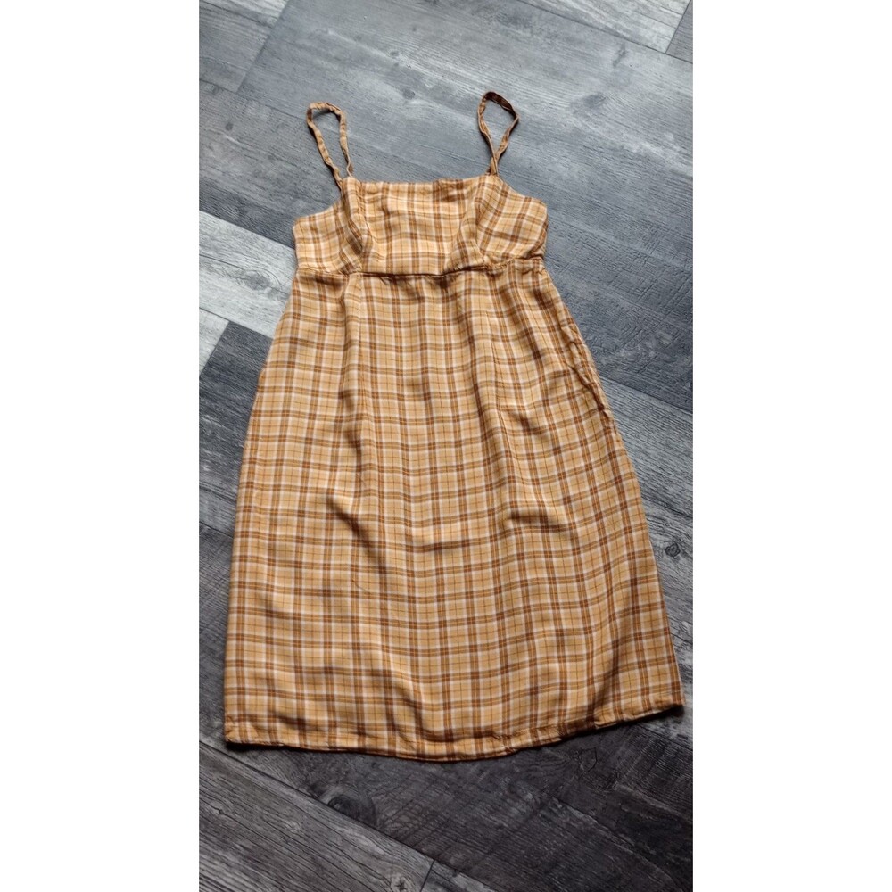 Arizona Jean Co. Women's XS Yellow/Brown Plaid Babydoll Mini Dress